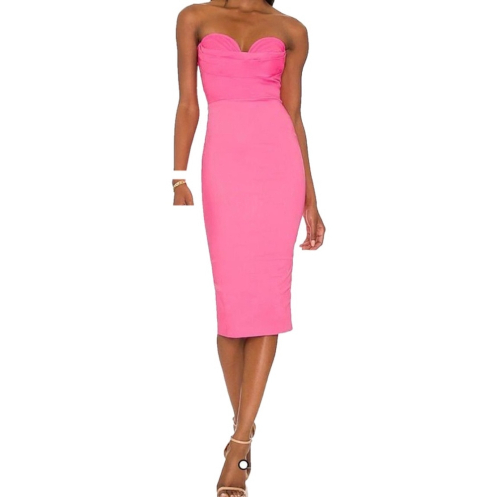 Revolve More To Come Small Sophia Pink strapless Midi stretch pencil dress NWT